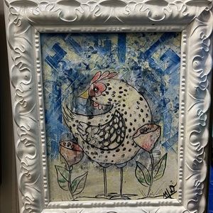Framed 1of a kind hand painted painting of chicken